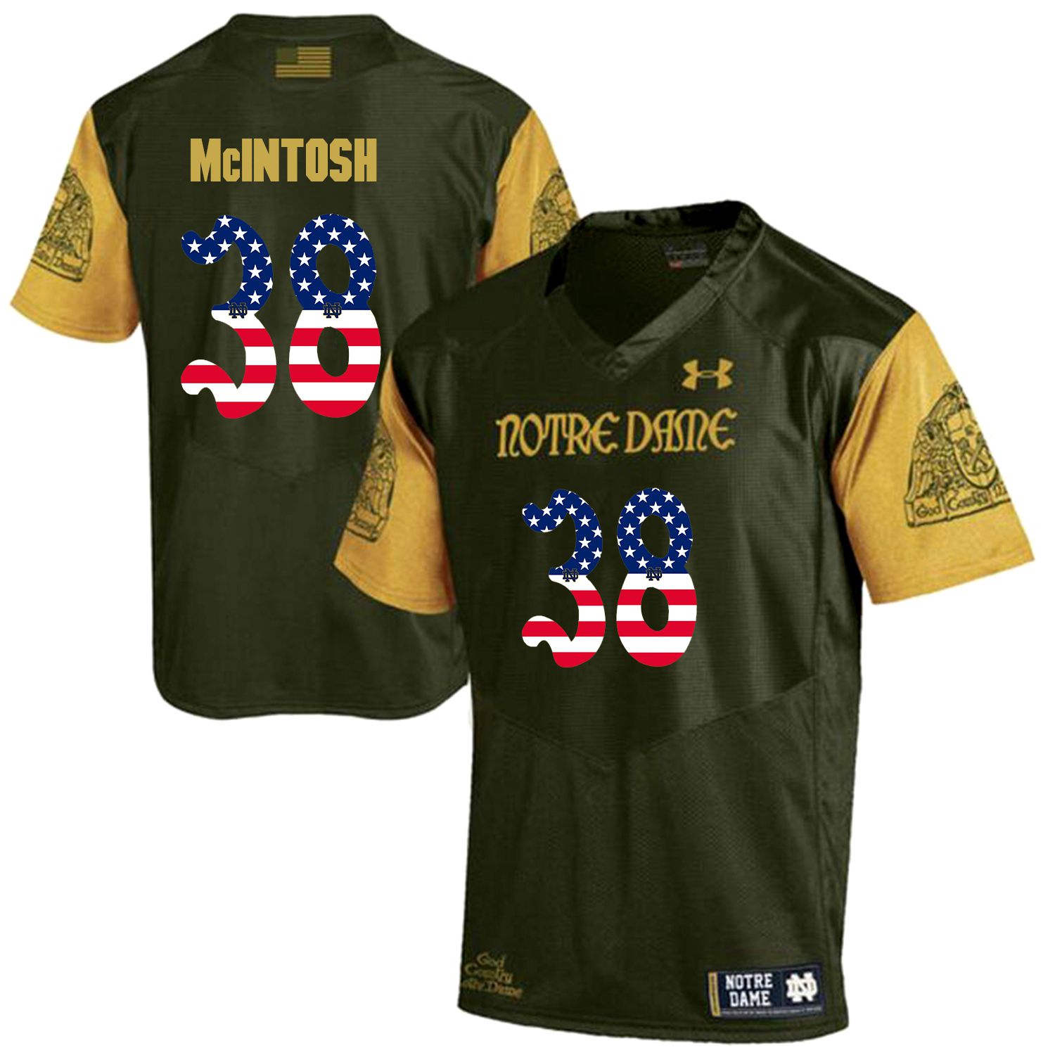 Men Norte Dame Fighting Irish #38 Mcintosh Green Flag Customized NCAA Jerseys